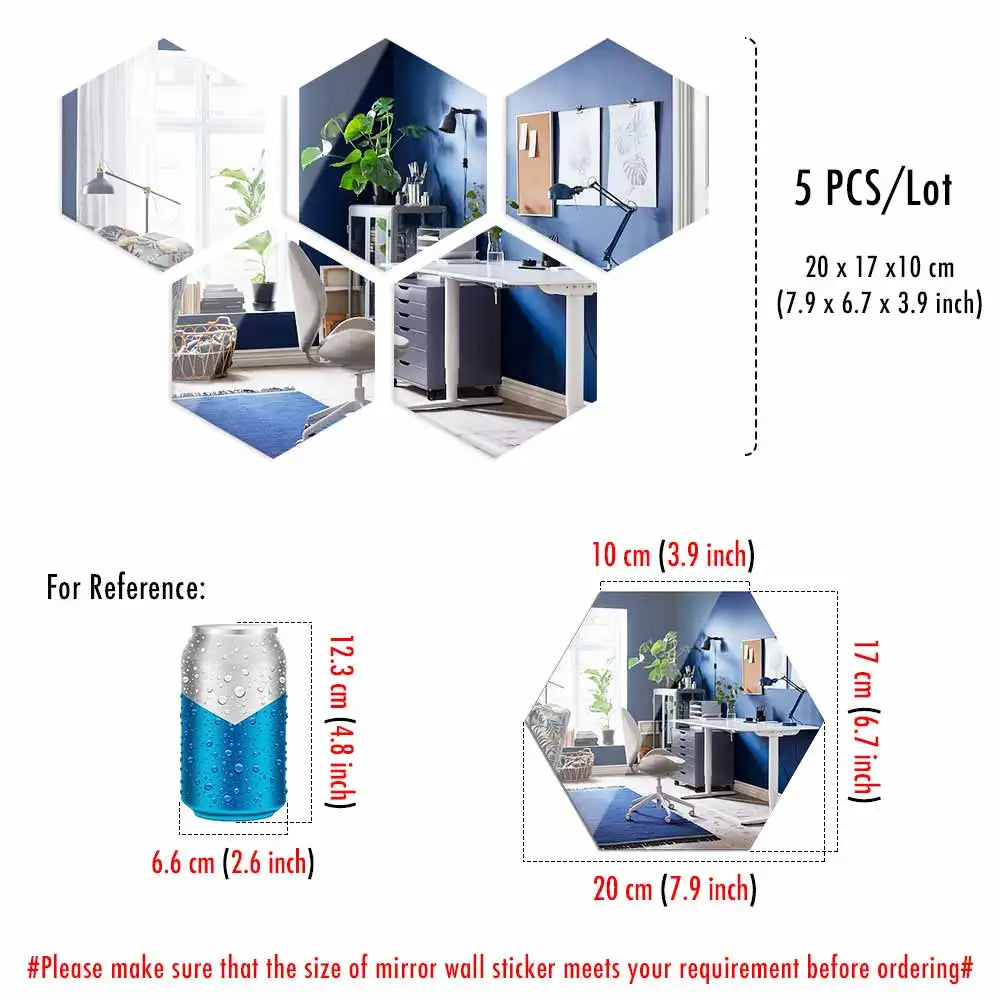 MCDFL Large Hexagonal Mirror Stickers for Bedroom Big Acrylic Wall Mirrors Model Decorative Self-Adhesive Bathroom Soft 3d Tiles