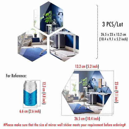 MCDFL Large Hexagonal Mirror Stickers for Bedroom Big Acrylic Wall Mirrors Model Decorative Self-Adhesive Bathroom Soft 3d Tiles