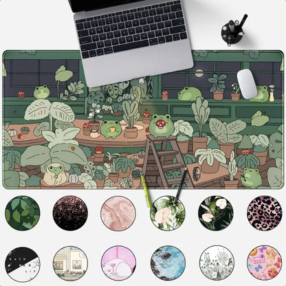 Cute Frog Kawaii Green Desk Decor Mat Large Gaming Mouse Pad for Computer Keyboard Laptop Home Office Accessories for Girl 31.5