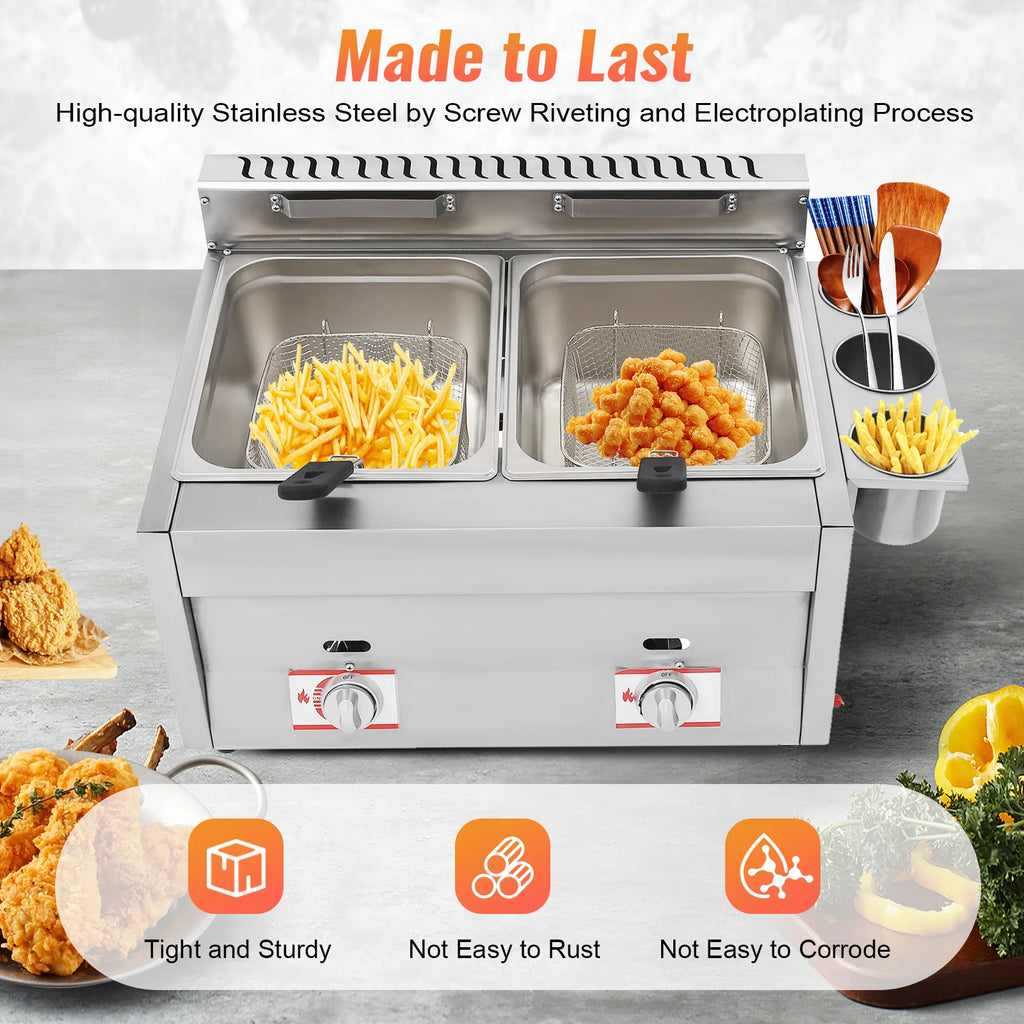 kitchen accessories-Commercial Deep Fryer: Quick Heat-Up, Dual Tank Large Capacity, Efficient and High-Quality Cooking