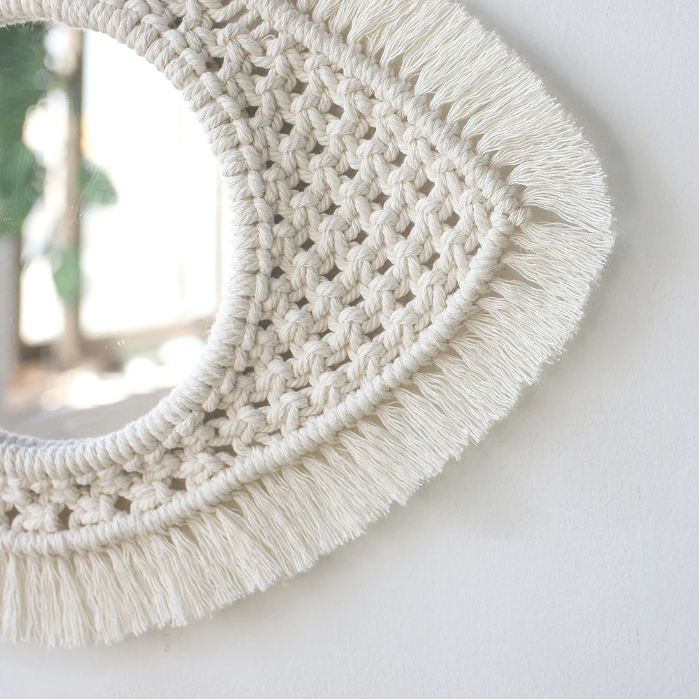 Macrame Mirror Wall Decoration Boho Home Decor Mirrors for Bedroom Wall Mirrors for Living Room Baby Room Decoration Nursery