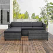 5 Piece Outdoor Patio Sectional Furniture Set, Weather Resistant Rattan Outside Couch, Waterproof Conversation Sofa for Balcony,