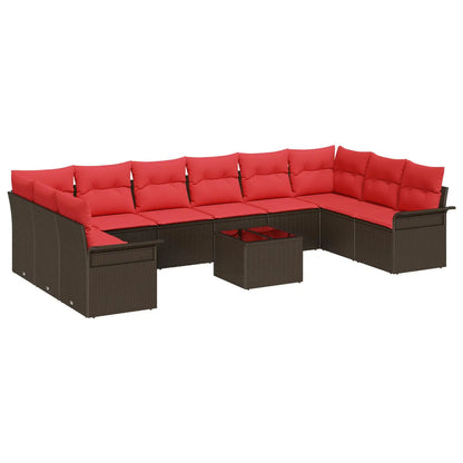 Modern 11 Piece Outdoor Garden Sofa Set with Cushions Comfortable Brown Poly Rattan Furniture for Patio and Yard
