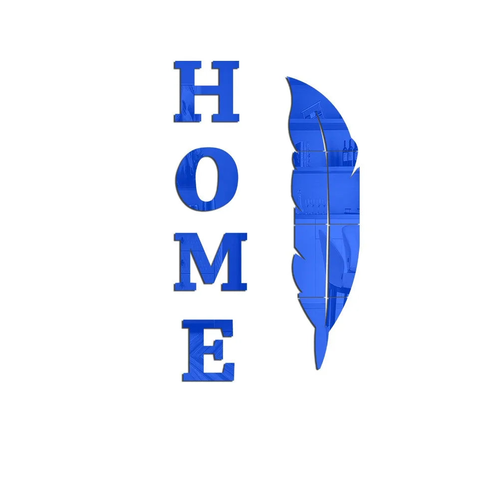 3D Home English Letter Feather Mirror Paste Decoration Room Porch Living Room Background Wall  Mirrors Modern Home Decoration