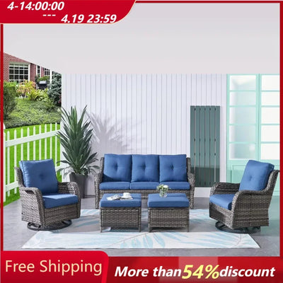 Garden Sofas 5 Pieces Outdoor Furniture Set Wicker Outdoor Sectional Couch with Patio Swivel Rocking Chairs，Garden Sofas