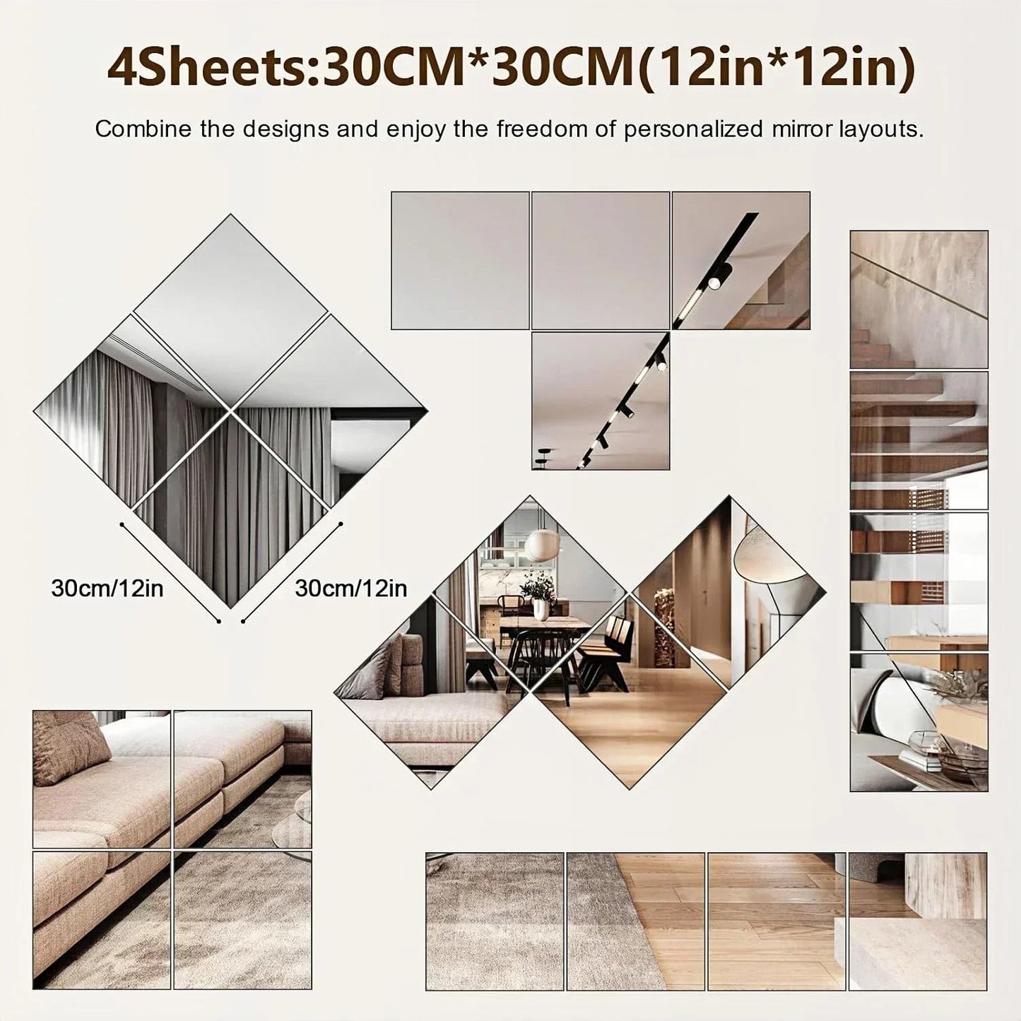 Flexible Acrylic Wall Mirrors Adhesive Mirror Sticker for Home Gym,Bedroom,Bathroom,living Room,Unbreakable Decorative Mirrors