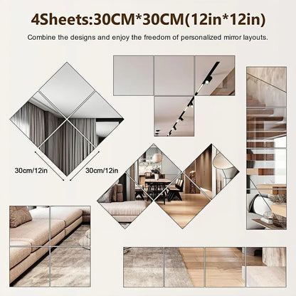 Flexible Acrylic Wall Mirrors Adhesive Mirror Sticker for Home Gym,Bedroom,Bathroom,living Room,Unbreakable Decorative Mirrors
