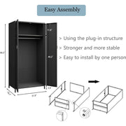 Cabinets Office Home Furniture Steel Storage Cabinet Metal Locker 2 Door Wardrobe Armoire Closet With Hanging Rod for Bedroom