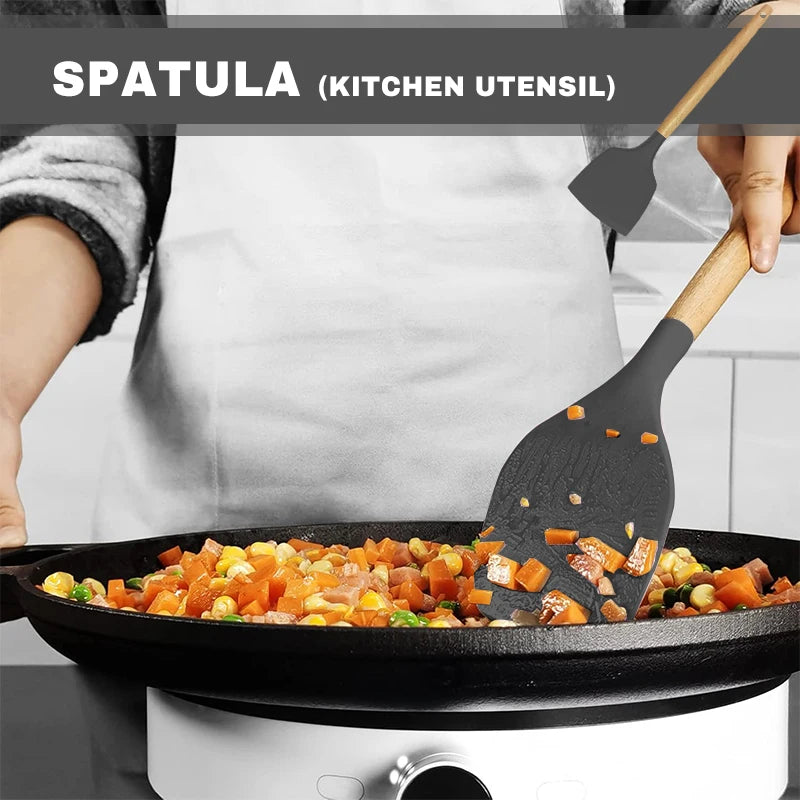 12pcs Silicone Kitchenware Cooking Utensils Set Non Stick Cookware Spatula Shovel Egg Beaters Baking Set with Storage Bucket