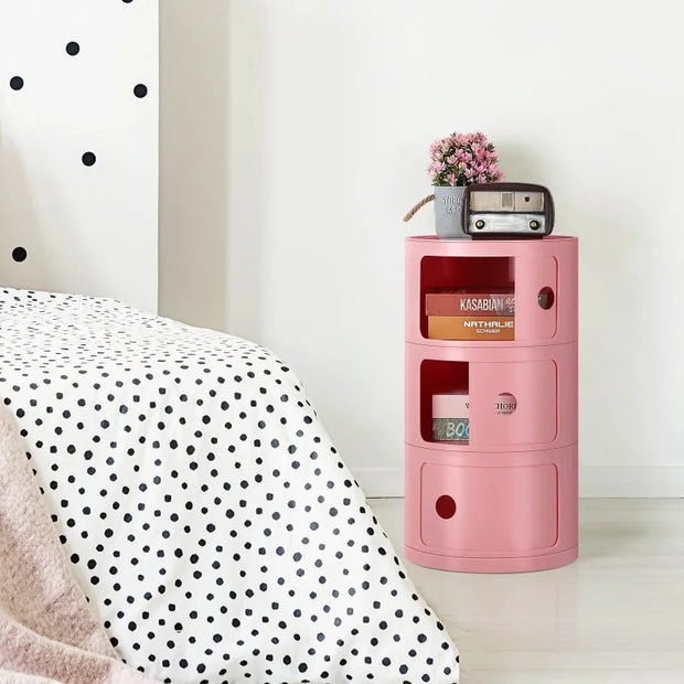 3 Drawer Sliding Barrel Modern Bedroom Nightstand, Pink