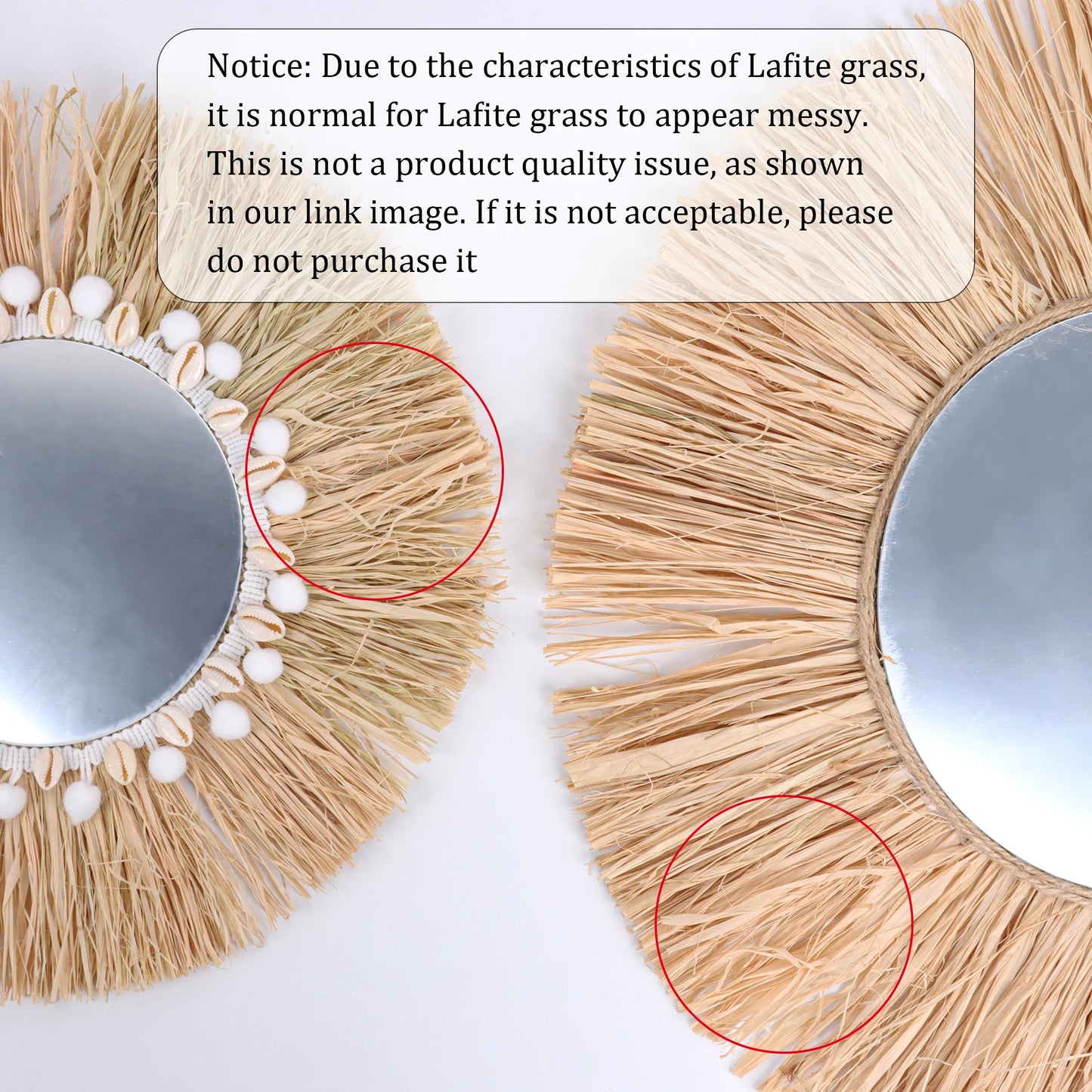 boho Home Furnishing Forest Raffia Decorative wall mirrors Raffia Woven Shell small yarn ballTapestry Living Room Decor mirror