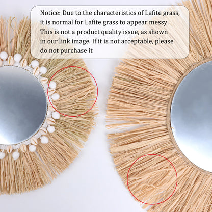boho Home Furnishing Forest Raffia Decorative wall mirrors Raffia Woven Shell small yarn ballTapestry Living Room Decor mirror