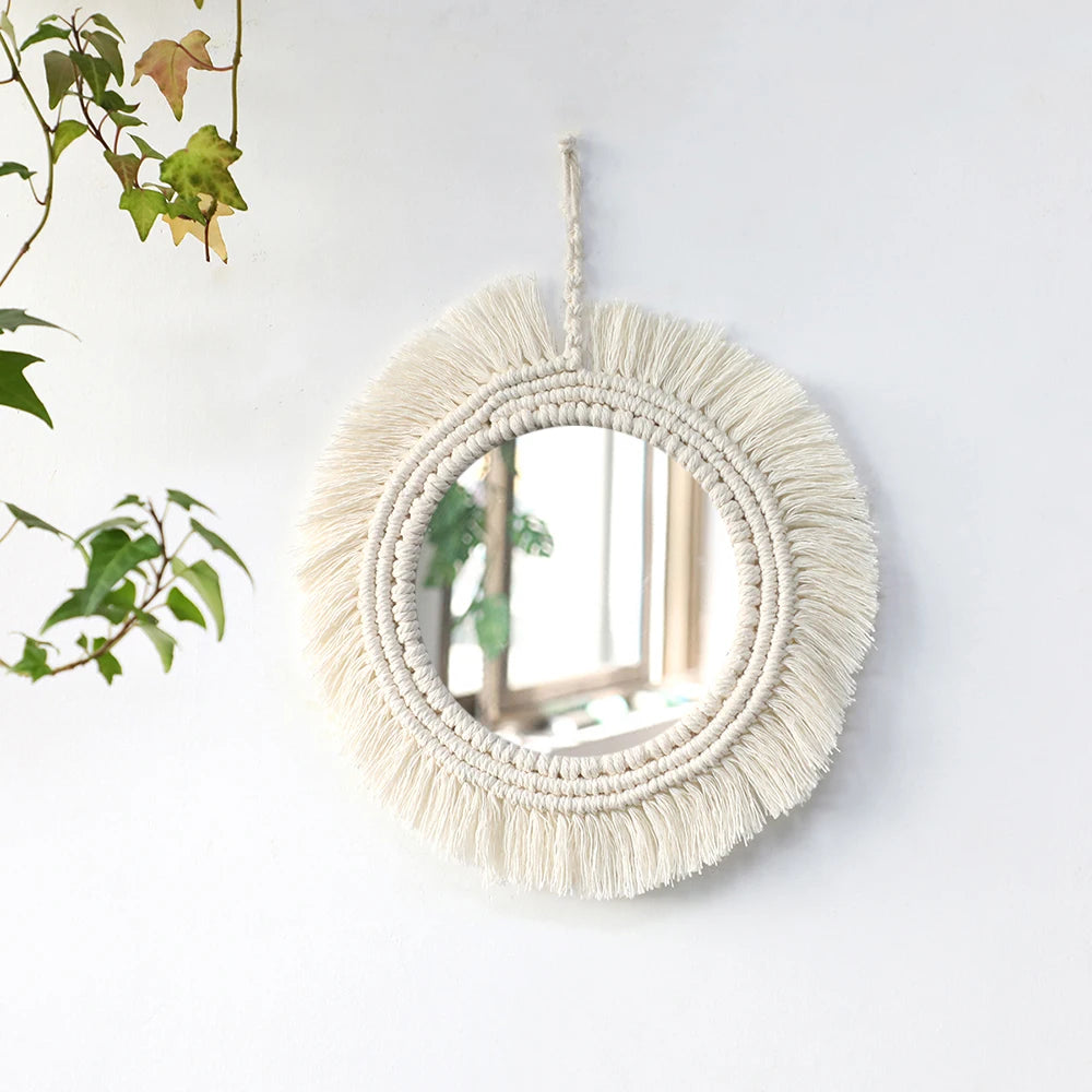 Macrame Mirror Wall Decoration Boho Home Decor Mirrors for Bedroom Wall Mirrors for Living Room Baby Room Decoration Nursery
