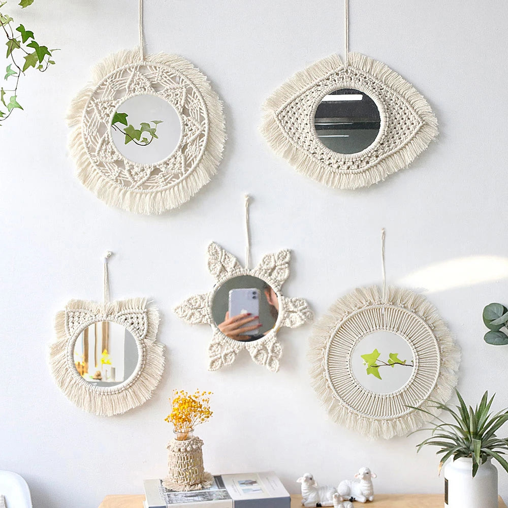 Macrame Mirror Wall Decoration Boho Home Decor Mirrors for Bedroom Wall Mirrors for Living Room Baby Room Decoration Nursery