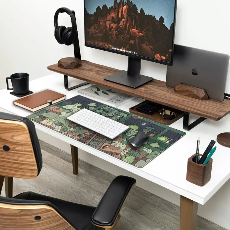 Cute Frog Kawaii Green Desk Decor Mat Large Gaming Mouse Pad for Computer Keyboard Laptop Home Office Accessories for Girl 31.5