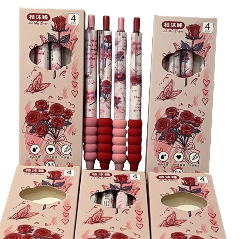 4Pcs Kawaii Butterfly Gel Pen Black Ink ST Nib Writing Smooth Soft Grip Sponge Pen School Office Accessories Stationery Supplies