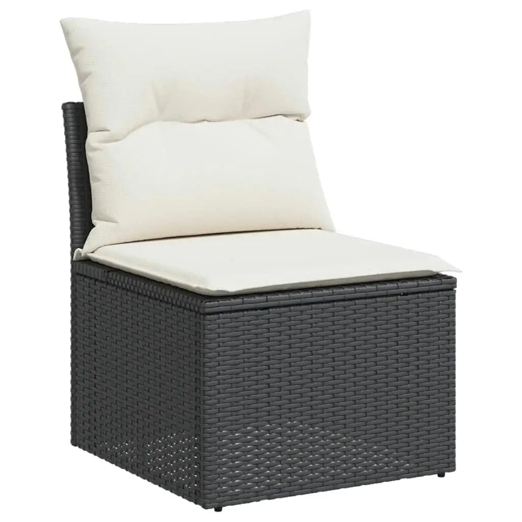 Garden Sofa Set Black Rattan Outdoor Furniture with Powder Coated Steel Frame and Tempered Glass Table