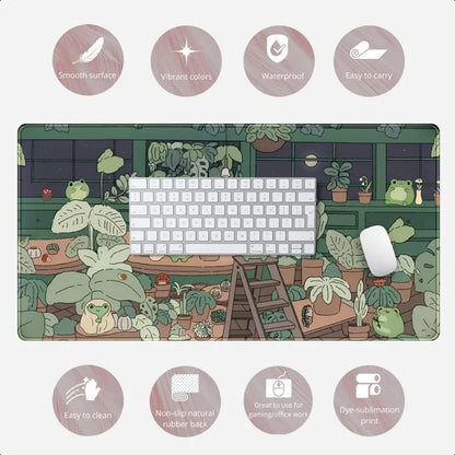 Cute Frog Kawaii Green Desk Decor Mat Large Gaming Mouse Pad for Computer Keyboard Laptop Home Office Accessories for Girl 31.5