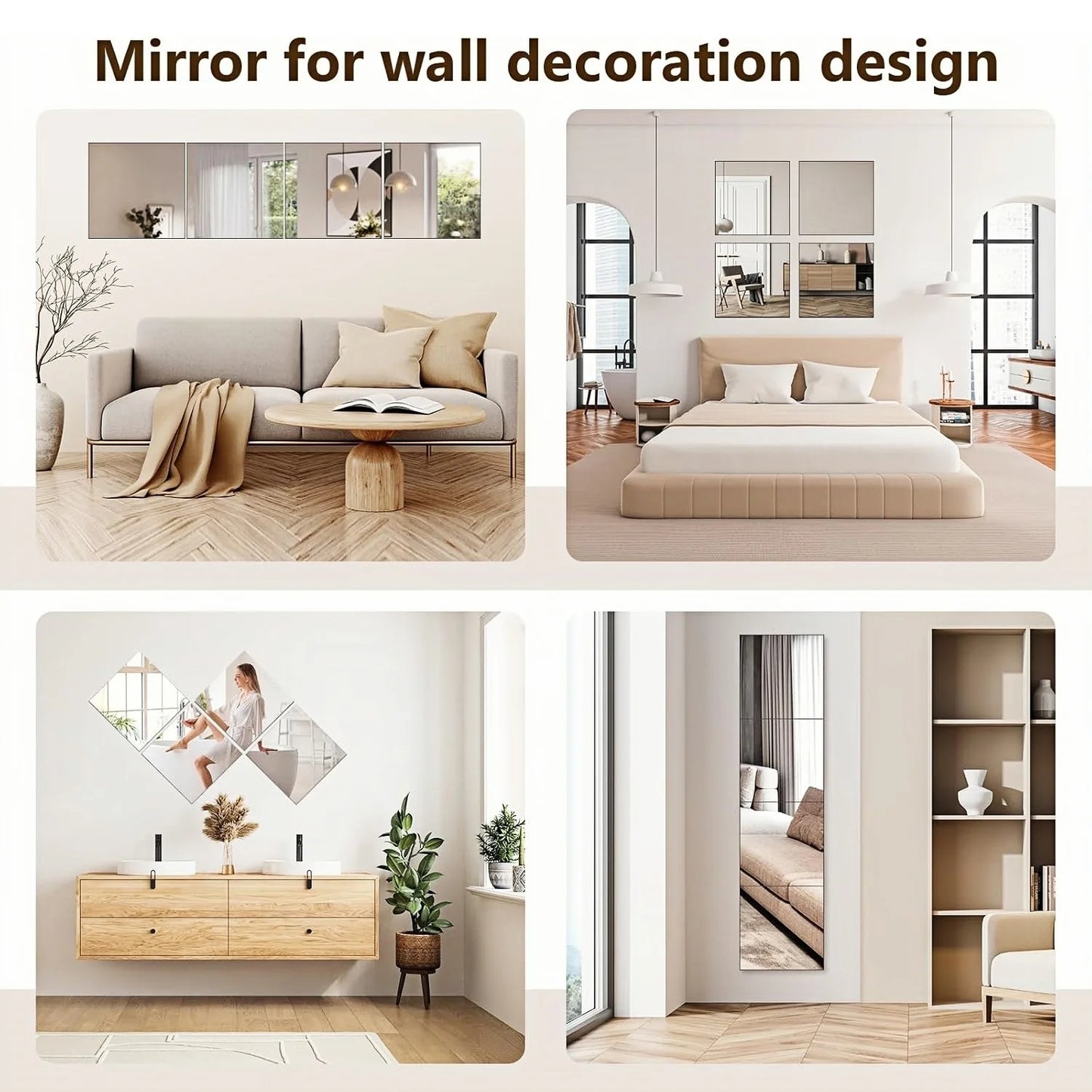 Flexible Acrylic Wall Mirrors Adhesive Mirror Sticker for Home Gym,Bedroom,Bathroom,living Room,Unbreakable Decorative Mirrors