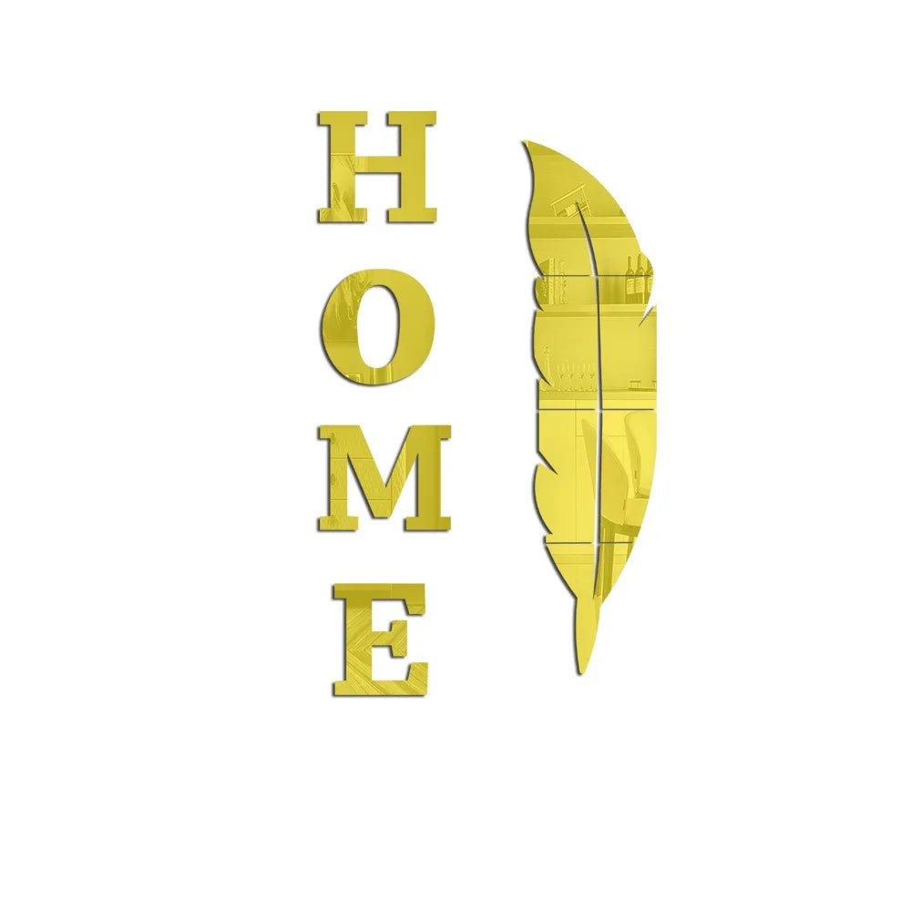 3D Home English Letter Feather Mirror Paste Decoration Room Porch Living Room Background Wall  Mirrors Modern Home Decoration
