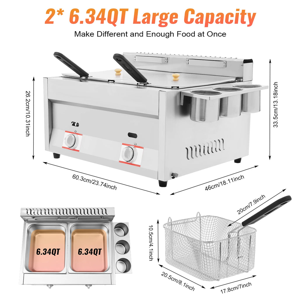 kitchen accessories-Commercial Deep Fryer: Quick Heat-Up, Dual Tank Large Capacity, Efficient and High-Quality Cooking