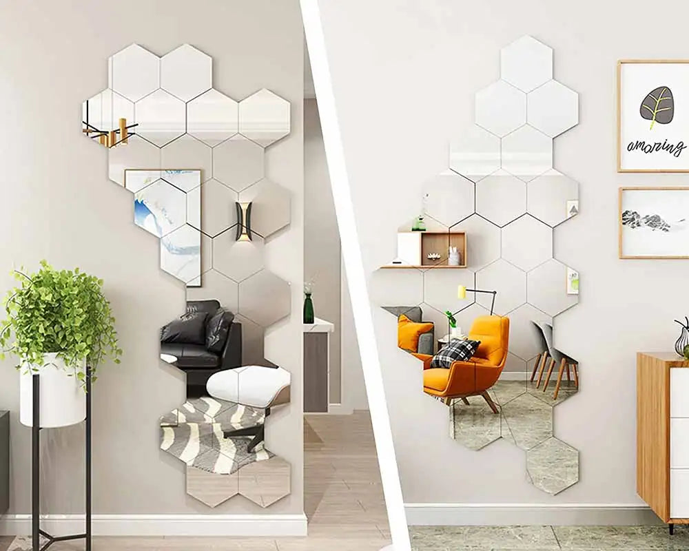 MCDFL Large Hexagonal Mirror Stickers for Bedroom Big Acrylic Wall Mirrors Model Decorative Self-Adhesive Bathroom Soft 3d Tiles