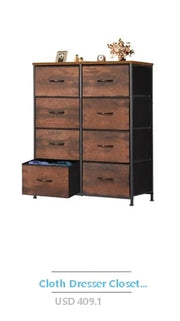 8-Drawer Fabric Dresser Steel Frame Wooden Top Large Capacity Storage Tower Unit Organizer Living Room Non-Woven Sturdy Frame &