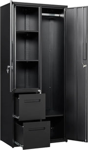 Metal Storage Cabinets with Locking Doors, 67" Freestanding Clothing Coat Storage Wardrobe Lockers for Office, Home, School