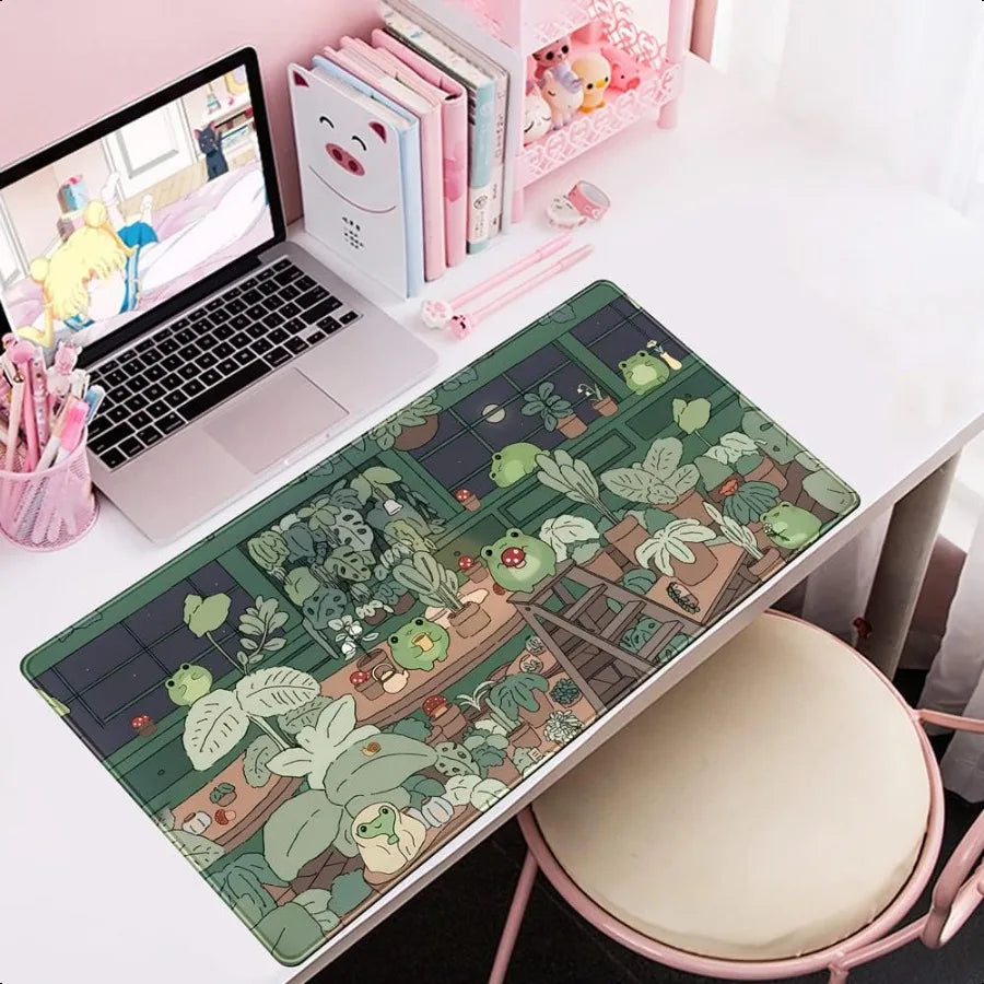 Cute Frog Kawaii Green Desk Decor Mat Large Gaming Mouse Pad for Computer Keyboard Laptop Home Office Accessories for Girl 31.5