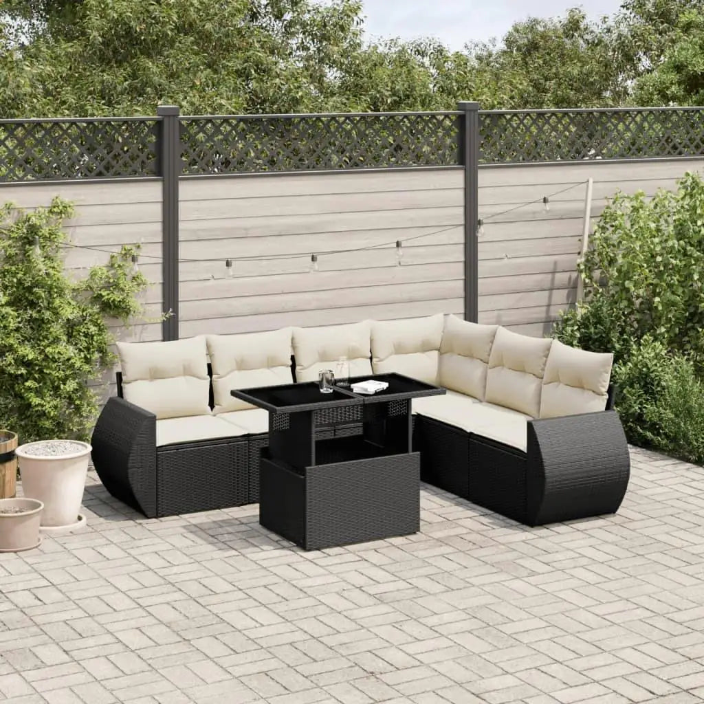 Garden Sofa Set Black Rattan Outdoor Furniture with Powder Coated Steel Frame and Tempered Glass Table