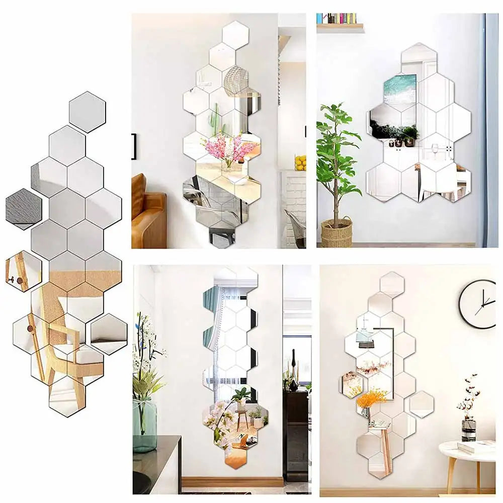 MCDFL Large Hexagonal Mirror Stickers for Bedroom Big Acrylic Wall Mirrors Model Decorative Self-Adhesive Bathroom Soft 3d Tiles