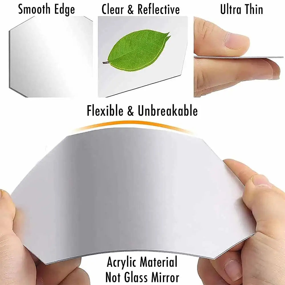 MCDFL Large Hexagonal Mirror Stickers for Bedroom Big Acrylic Wall Mirrors Model Decorative Self-Adhesive Bathroom Soft 3d Tiles