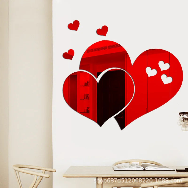 3D Acrylic Mirror Wall Stickers DIY Wall Mirrors Sticker Removable Self Adhesive Aesthetic LOVE Tiles Decals Home Decoration
