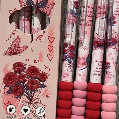 4Pcs Kawaii Butterfly Gel Pen Black Ink ST Nib Writing Smooth Soft Grip Sponge Pen School Office Accessories Stationery Supplies