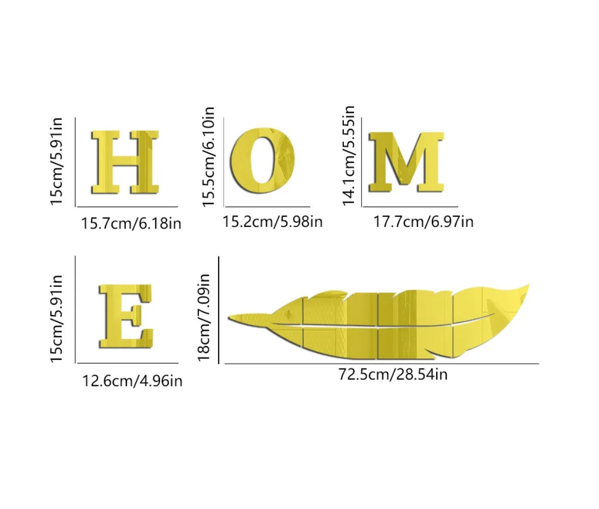 3D Home English Letter Feather Mirror Paste Decoration Room Porch Living Room Background Wall  Mirrors Modern Home Decoration