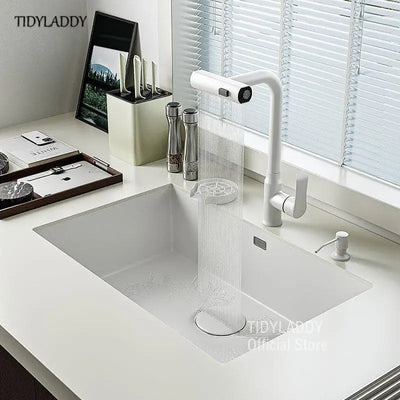 White Stainless Steel Waterfall Kitchen Sink Pull Out Waterfall Faucets Simple Style Kitchen Accessories Kitchenware