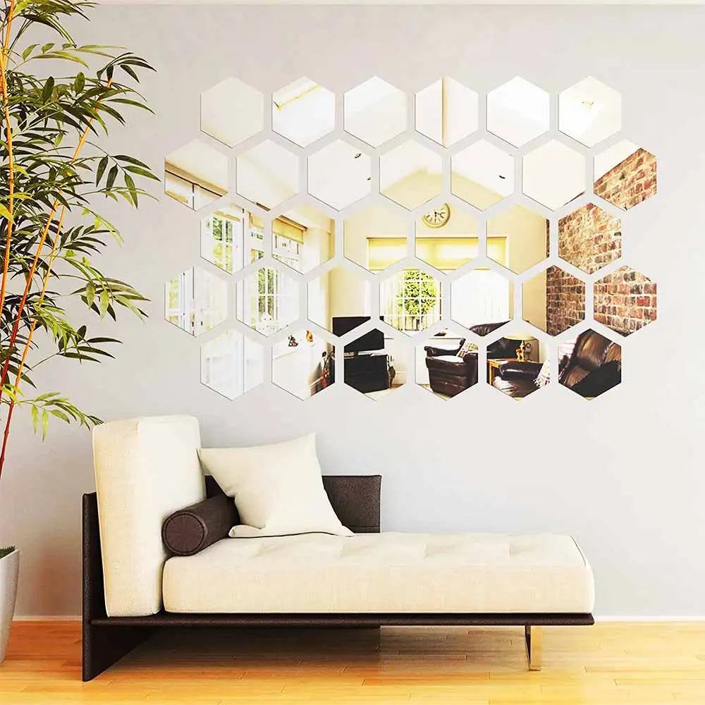 MCDFL Large Hexagonal Mirror Stickers for Bedroom Big Acrylic Wall Mirrors Model Decorative Self-Adhesive Bathroom Soft 3d Tiles