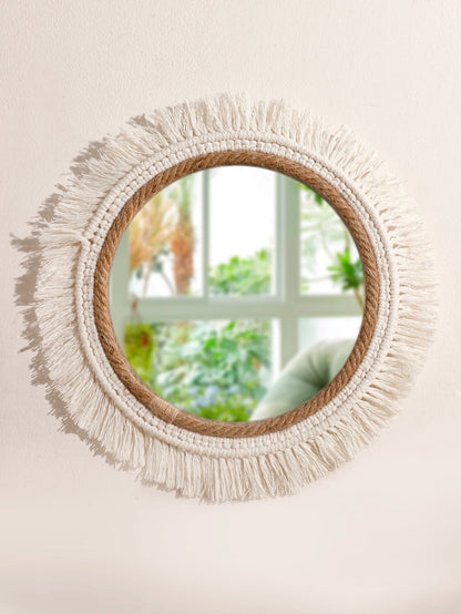 Boho Hand Woven Wall Hanging Tapestry Home Decorative Mirrors Nordic Wall Mirrors Decoration Bedroom Living Room Crafts Decor