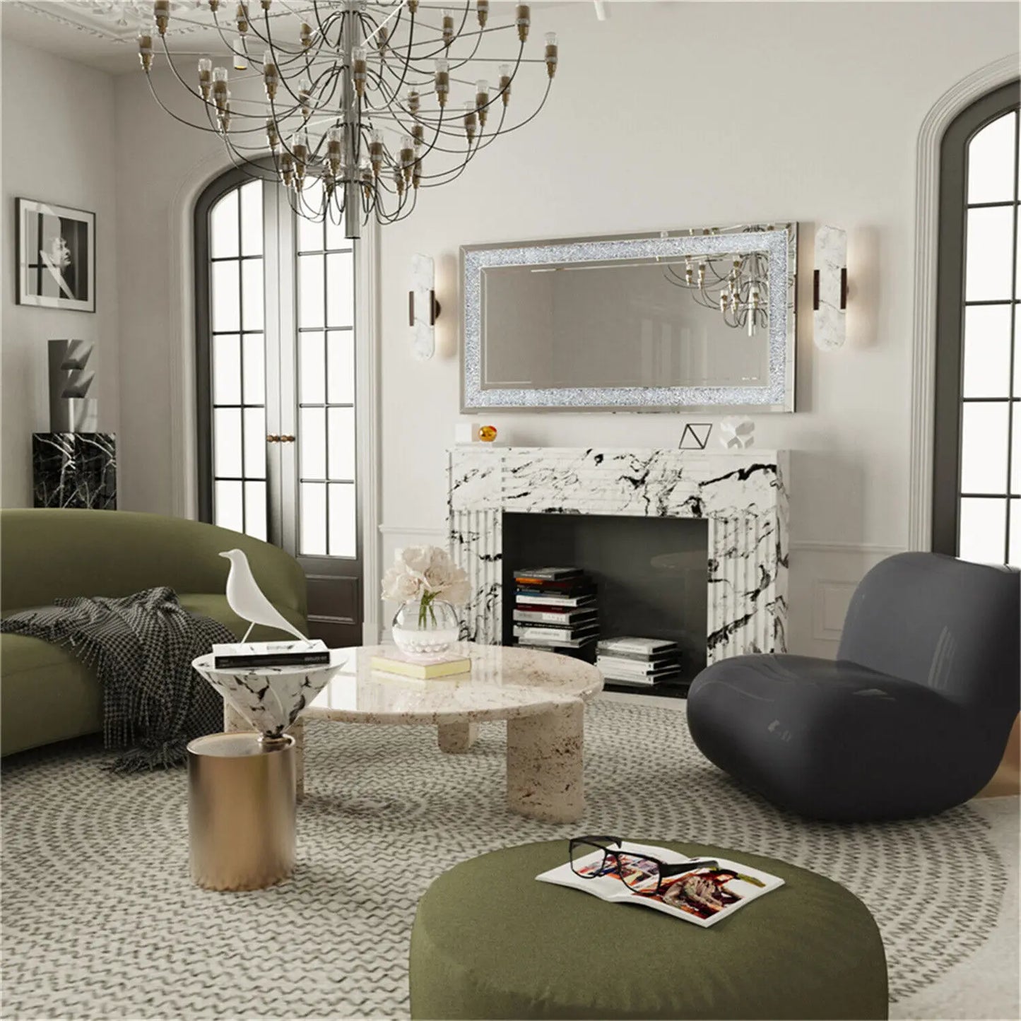 Large Decor Mirrors Rectangle Venetian Wall Mirrors Polished Crush Crystal Diamond Edge 120x60x2.5cm for Living Room Hallway