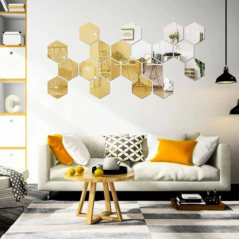 MCDFL Large Hexagonal Mirror Stickers for Bedroom Big Acrylic Wall Mirrors Model Decorative Self-Adhesive Bathroom Soft 3d Tiles
