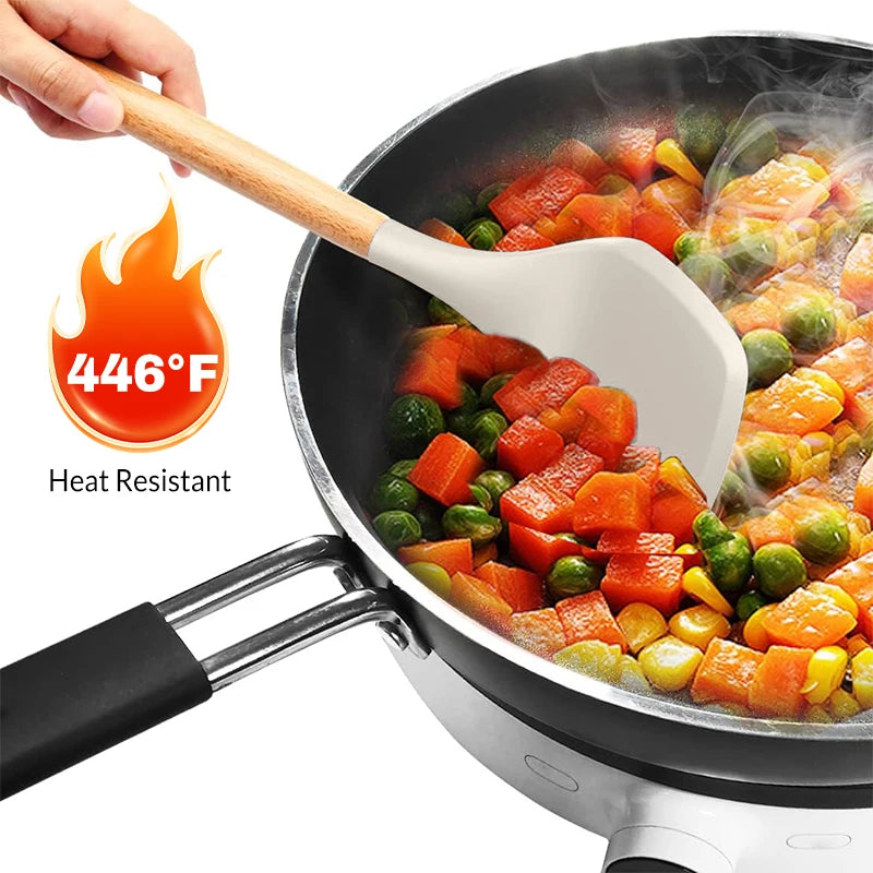 12pcs Silicone Kitchenware Cooking Utensils Set Non Stick Cookware Spatula Shovel Egg Beaters Baking Set with Storage Bucket