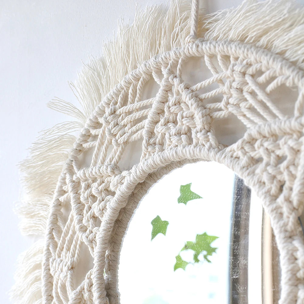 Macrame Mirror Wall Decoration Boho Home Decor Mirrors for Bedroom Wall Mirrors for Living Room Baby Room Decoration Nursery